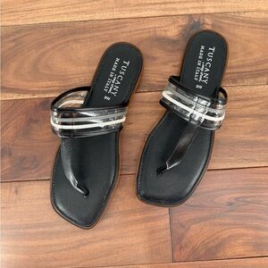 Tuscany Easy Street Black Thong Sandals Clear Straps Made in Italy Size 9W
